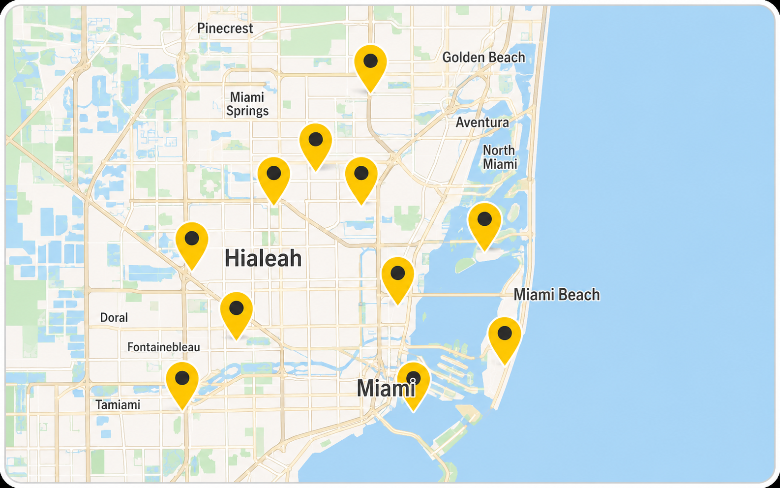 Map of Miami-Dade and Broward County service area