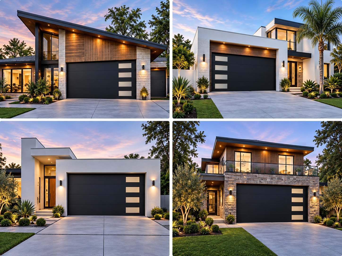 ChatGPT Image Sep 14, 2026, 11_20_44 AM Modern steel garage doors on four contemporary homes