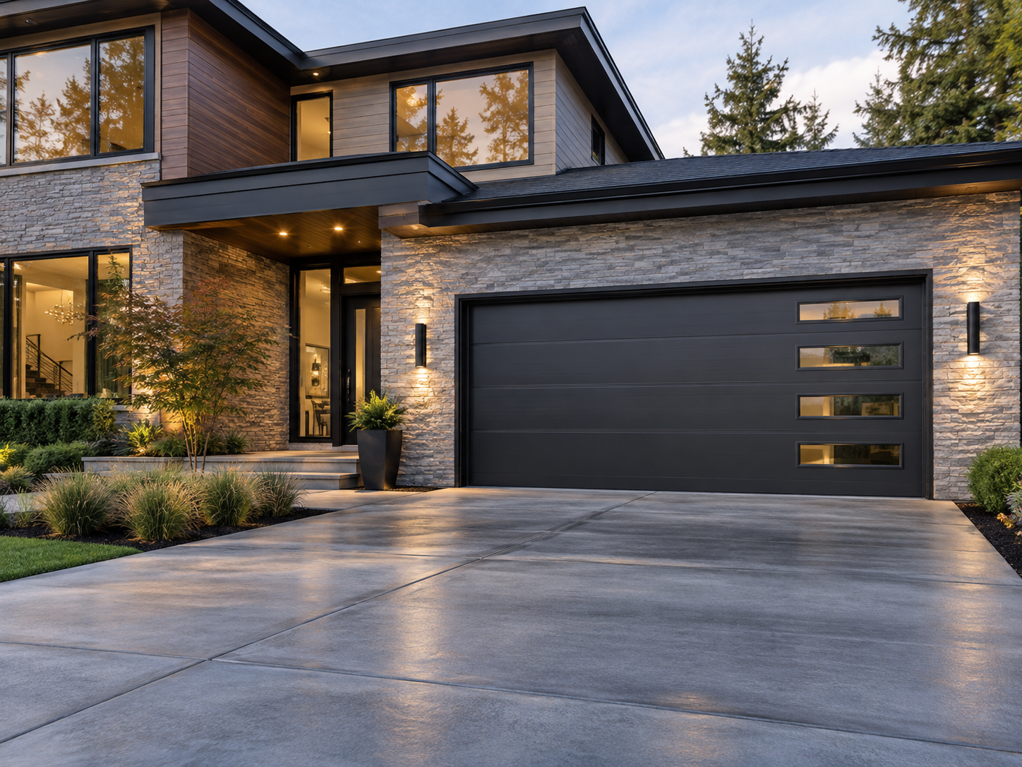 ChatGPT Image Sep 14, 2026, 11_29_08 AM Modern black steel garage door with side windows