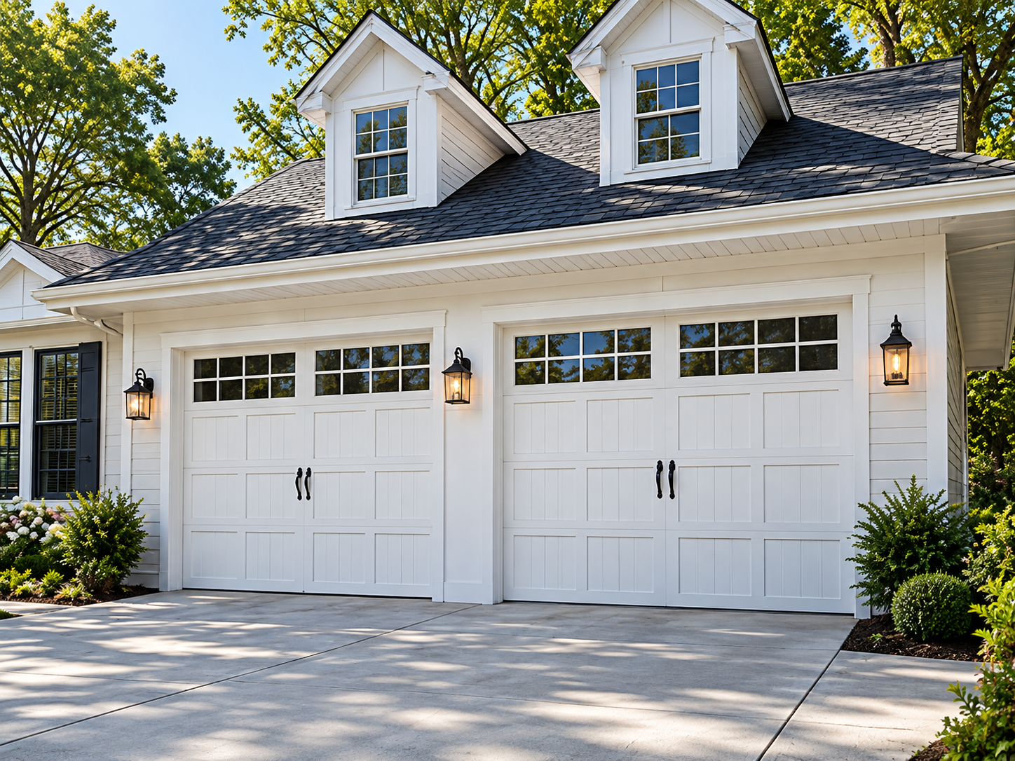 ChatGPT Image Sep 9, 2026, 02_01_31 PM White carriage-house garage doors with windows